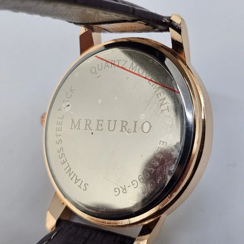 Men's‎ Watch 40MM White Gold Case Dial Brown Leather Bands New Battery